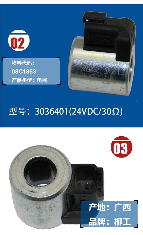 柳工挖掘機電磁閥線圈3036401