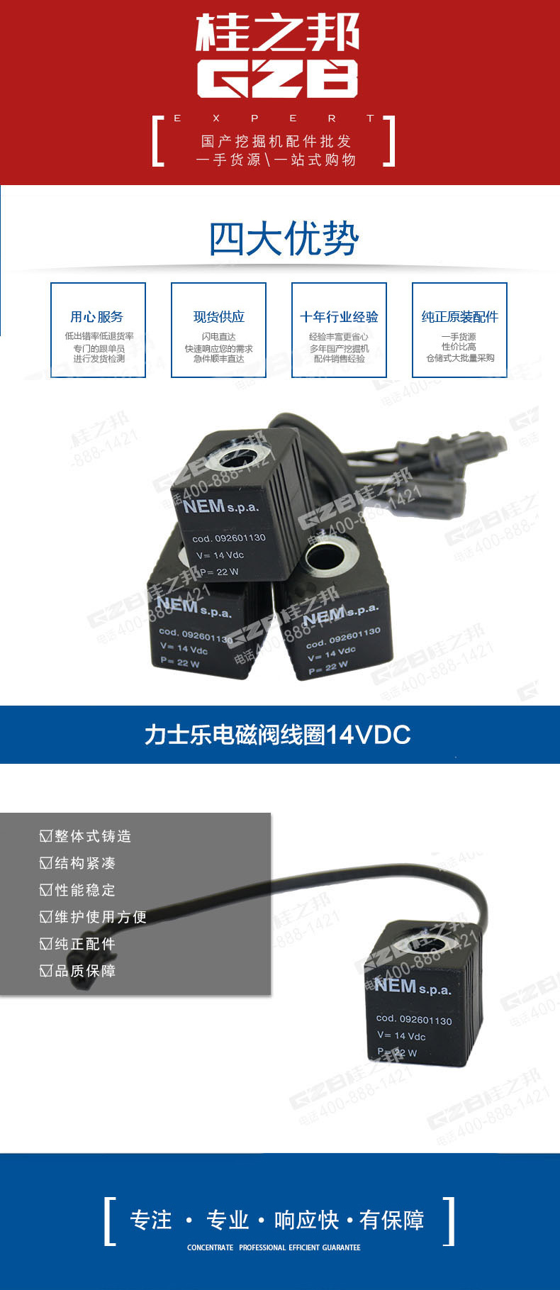 福田雷沃挖掘機(jī)配件 電磁閥線圈